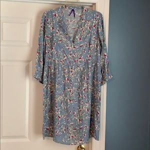 Dusty blue and maroon print dress